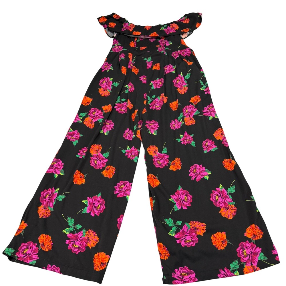 Torrid Black Floral Off Shoulder Smocked Wide Leg Jumpsuit Womens Plus Size 2 2X - Picture 3 of 16